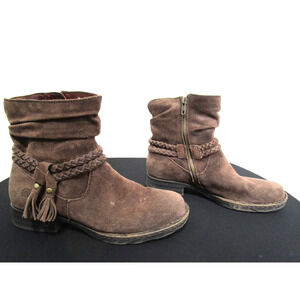 BORN Brown Suede Side Zip Braided Tassel Boho Ankle Boots Women 7 M